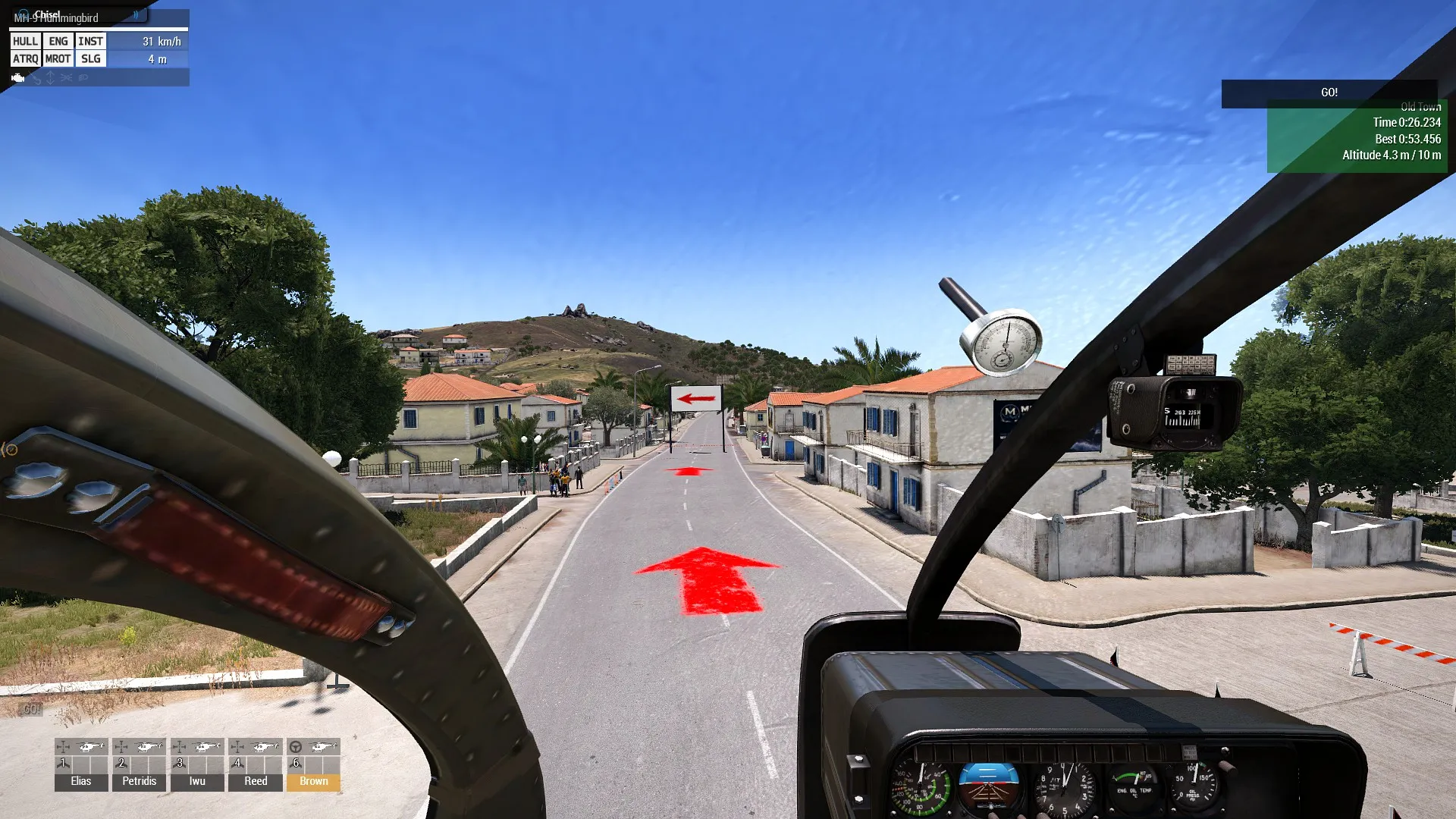 Road arrows place the route directly on the surface, more immersion, a little harder to follow.